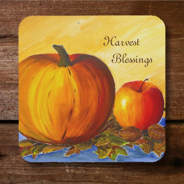 Pumpkin and Nuts Square Paper Coaster (Creator Uploaded)