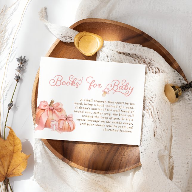 Pumpkin and Pink Bow Baby Shower Book Request Enclosure Card (Creator Uploaded)