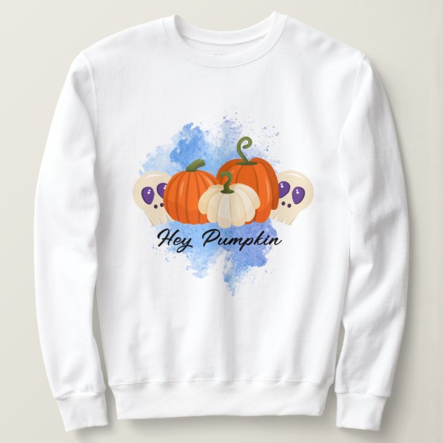 Pumpkin And Skulls Hoodie, Blue Gothic Halloween Sweatshirt (Design Front)