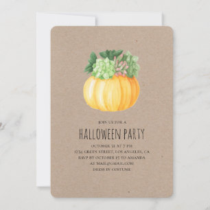 Pumpkin and succulents. Halloween party. Rustic Invitation