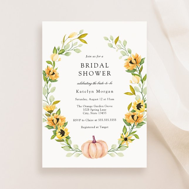 Pumpkin and Sunflower Wreath Bridal Shower Invitation (Creator Uploaded)
