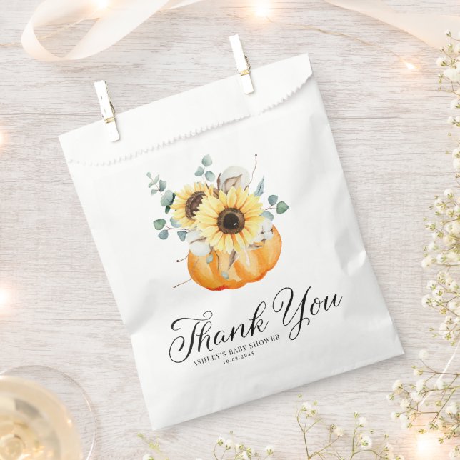 Pumpkin and Sunflowers Fall Baby Shower Thank You Favour Bags (Clipped)