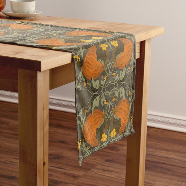 Pumpkin and Vines Grey Table Runner (In Situ)