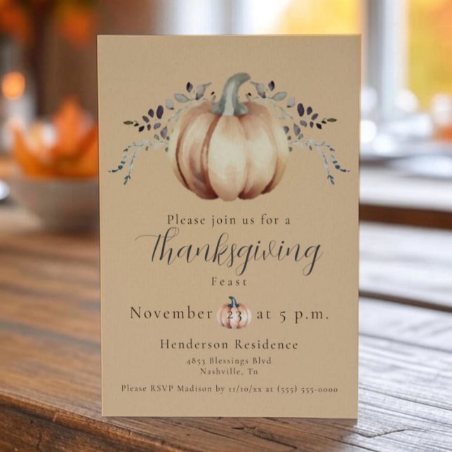 Pumpkin and Vines Thanksgiving Dinner | Orange Invitation (Orange Pumpkin and Vine Thanksgiving Dinner Invitation)