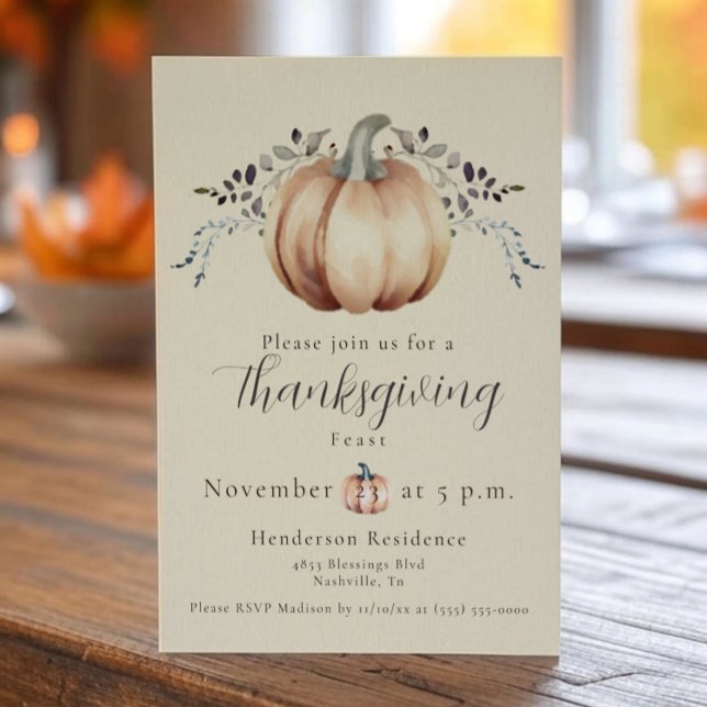 Pumpkin and Vines Thanksgiving Dinner | Yellow Invitation (Yellow Pumpkin and Vine Thanksgiving Dinner Invitation)
