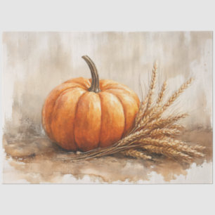 Pumpkin and Wheat Harvest Still Life Decoupage Tissue Paper