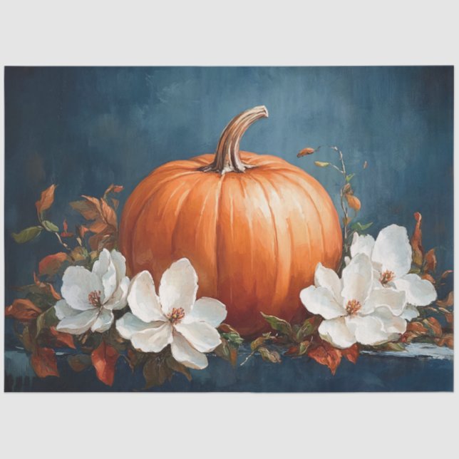 Pumpkin and White Magnolias Tissue Paper (Front)