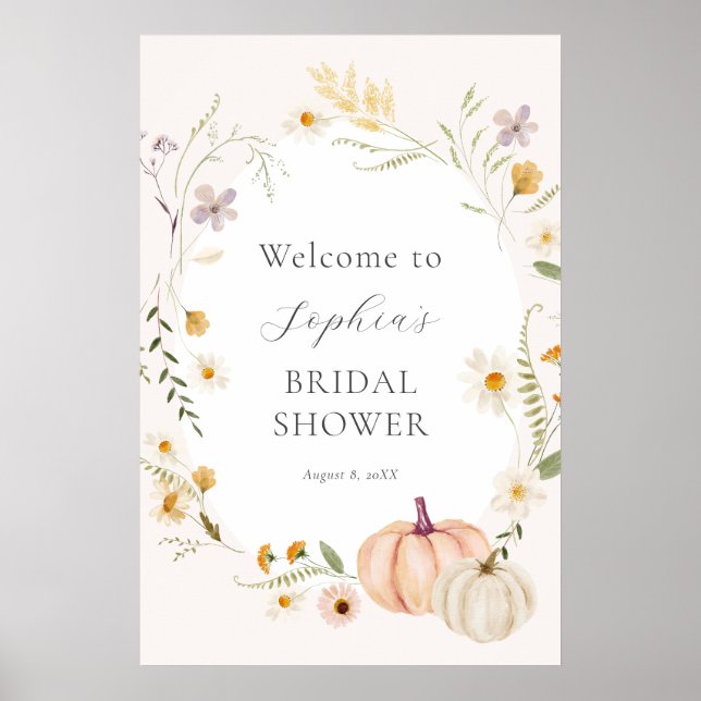 Pumpkin and Wildflower Boho Bridal Shower Welcome Poster (Front)