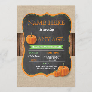 Pumpkin Any Age Birthday Party Boy or Girl Invite