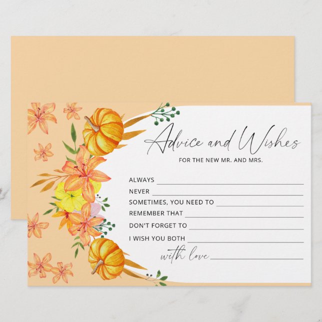 Pumpkin arch advice and wishes bridal shower stationery (Front/Back)
