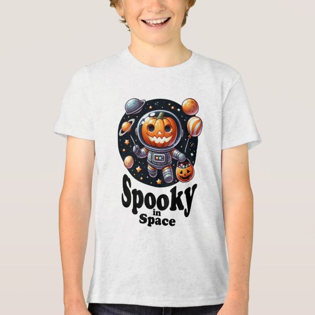 Pumpkin Astronaut – Spooky Space Halloween Design Tri-Blend Shirt (Front)
