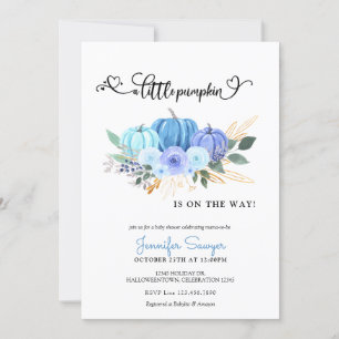 Pumpkin Autumn Blue Boy Baby Shower Invitation