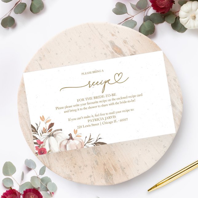 Pumpkin Autumn Bridal Shower Recipe Request Enclosure Card (Creator Uploaded)