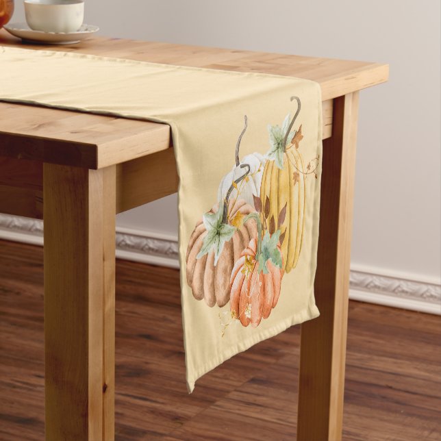 Pumpkin Autumn Fall Butternut Yellow Brown Sage Short Table Runner (In Situ)