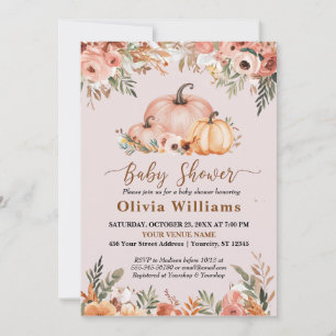 Pumpkin Autumn Fall Floral Baby Shower In Invitati Invitation