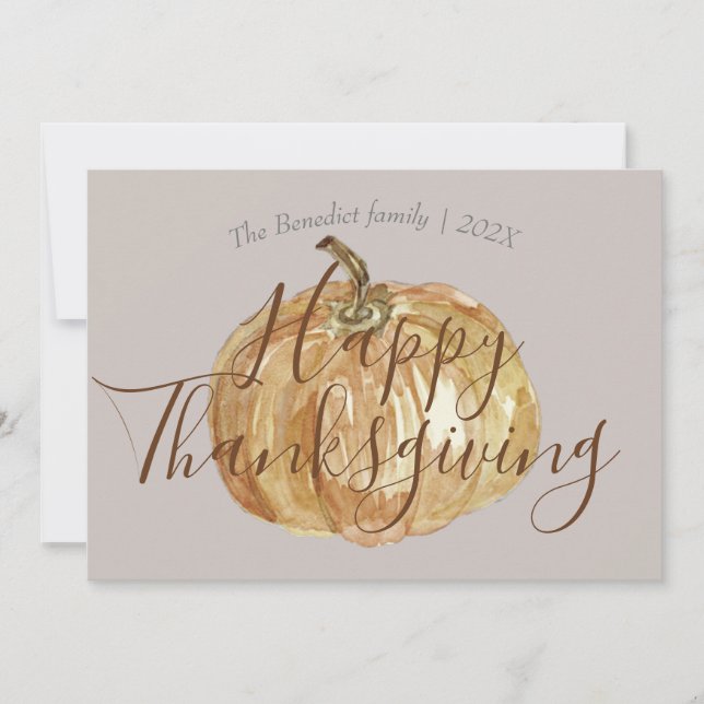 Pumpkin autumn fall leaves happy thanksgiving  holiday card (Front)