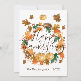 Pumpkin autumn fall leaves happy thanksgiving  holiday card