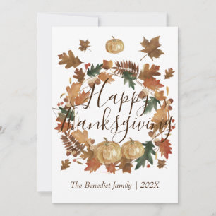 Pumpkin autumn fall leaves happy thanksgiving holiday card