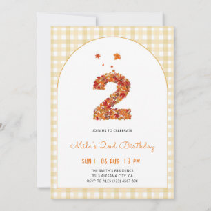 Pumpkin Autumn Fall Leaves Second 2nd Birthday Invitation
