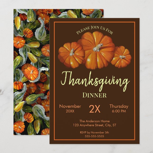 Pumpkin, Autumn Harvest Thanksgiving Invitations (Front/Back)