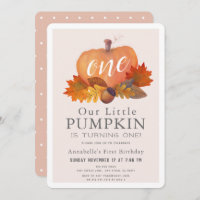 Pumpkin Autumn Leaves Blush Pink Girl 1st Birthday