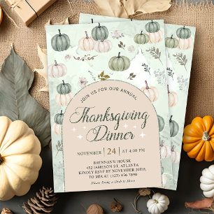 Pumpkin Autumn Leaves Thanksgiving Dinner  Invitation