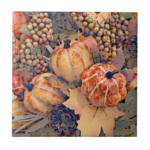Pumpkin Autumn Orange Leaves Digital Painting Tile