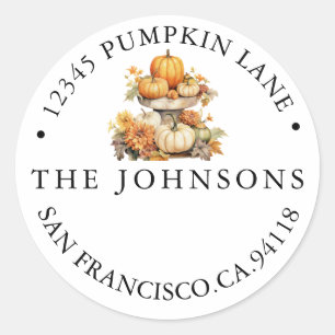 Pumpkin Autumn   Rustic Address Classic Round Sticker