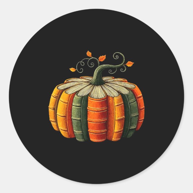 Pumpkin Autumn Season Book Lover Books Reading Hal Classic Round Sticker (Front)