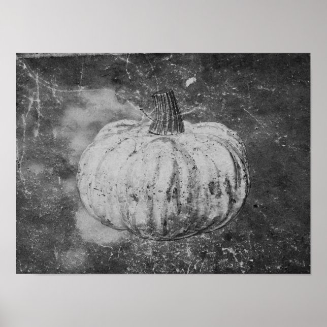Pumpkin Autumn Vintage Black And White Texture Poster (Front)