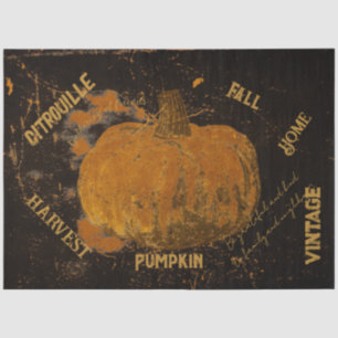 Pumpkin Autumn Vintage Orange Black Script Texture Tissue Paper