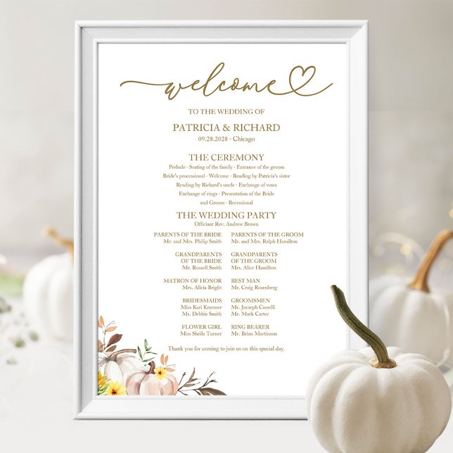 Pumpkin Autumn Wedding Order of Events Sign (Creator Uploaded)