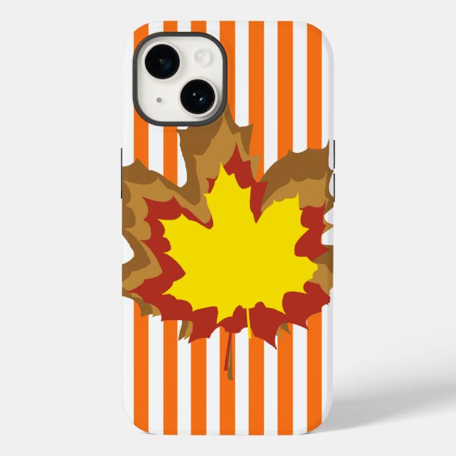 Pumpkin Autumnal Stripes with Leaves Case-Mate iPhone Case (Back)