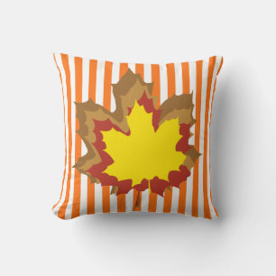 Pumpkin Autumnal Stripes with Leaves Cushion