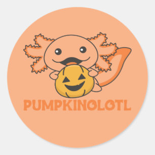 Pumpkin Axolotl Lovers Cute Animals For Halloween Classic Round Sticker