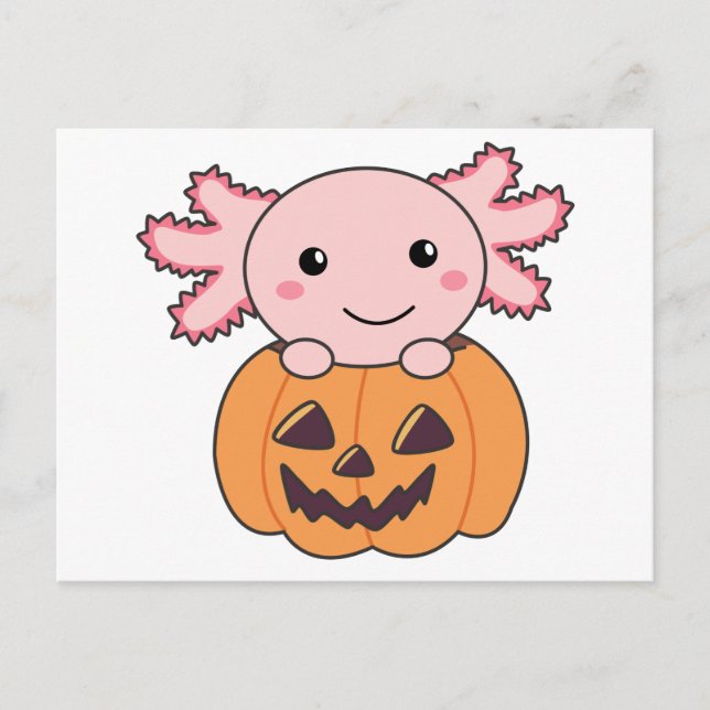 Pumpkin Axolotl Lovers Sweet Animals For Halloween Postcard (Front)