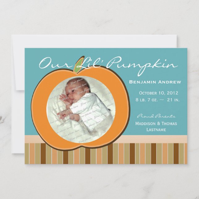 Pumpkin Baby Birth with Stripes and Photo (Front)