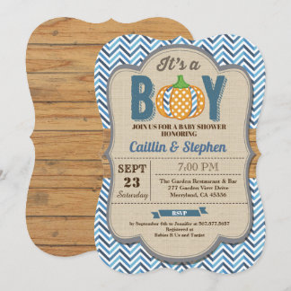 Pumpkin baby boy shower invitation rustic