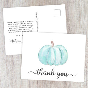 Pumpkin Baby Boy Shower Thank You Postcard