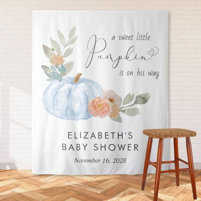 Pumpkin Baby Boy Shower Welcome Photo Backdrop Tapestry (Creator Uploaded)