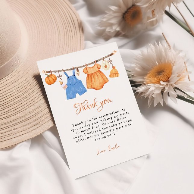 Pumpkin baby Clothes  Baby Shower Thank You Card (Creator Uploaded)