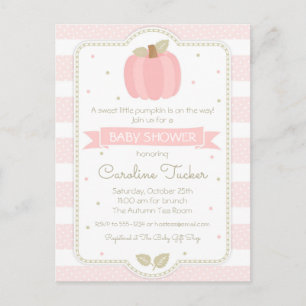 Pumpkin Baby Girl Pink Baby Shower Invitation Postcard