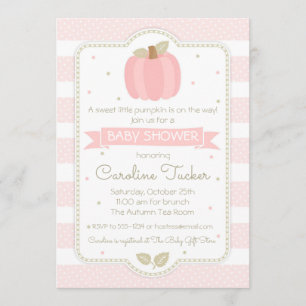 Pumpkin Baby Girl Shower Invitation - Pink Stripes