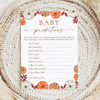 Pumpkin Baby Predictions Baby Shower Game Advice Card