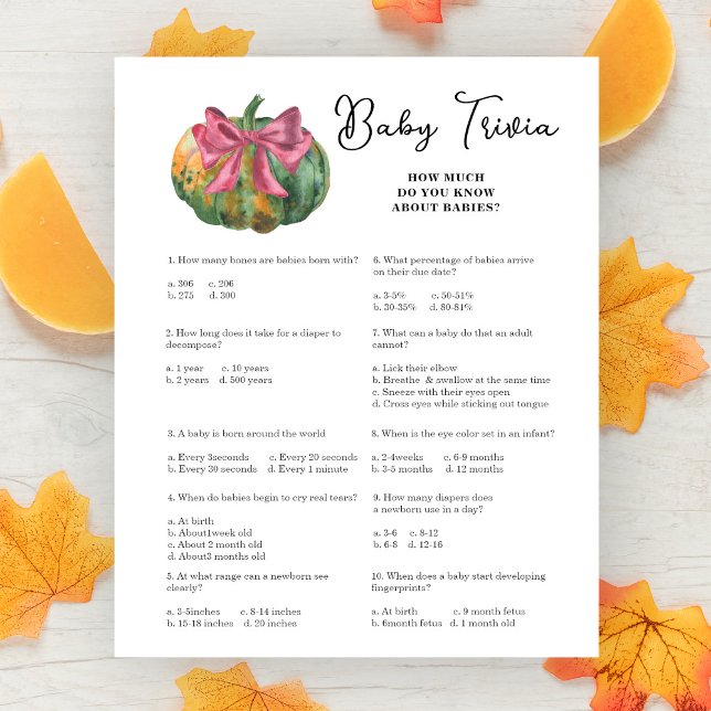Pumpkin baby shower Baby trivia game (Creator Uploaded)