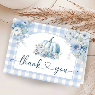 Pumpkin Baby Shower Blue Fall Folded Thank You  Card