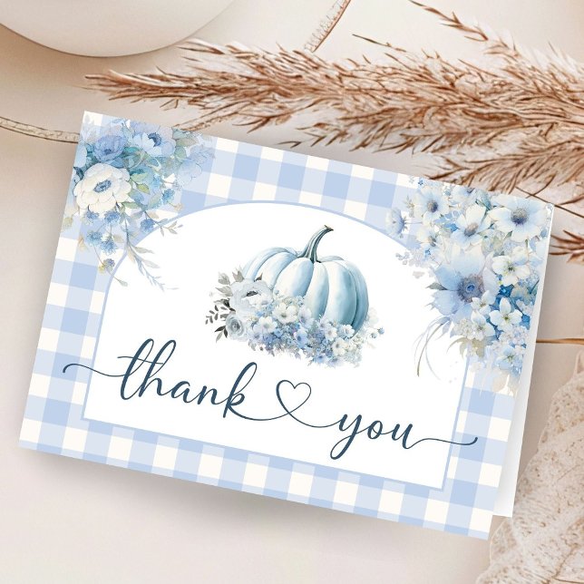 Pumpkin Baby Shower Blue Fall Folded Thank You  Card (Creator Uploaded)