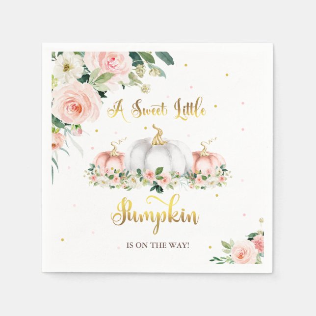 Pumpkin Baby Shower Blush Pink And Gold Napkin (Front)