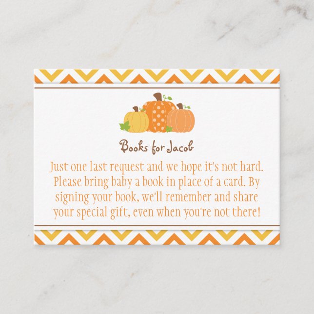 Pumpkin Baby Shower Book Request Card (Front)