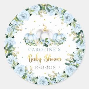 Pumpkin Baby Shower Boy Fall Blue Pumpkin Favor Classic Round Sticker